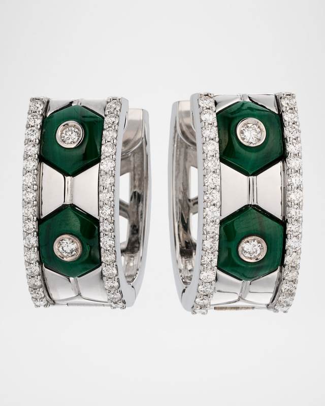 Baia Sommersa Earrings in 18K White Gold with White Diamonds and Malachite